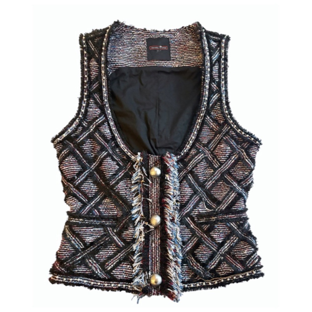 Laurence & Chico Vest Jacket Black Tweed Pearls Sequin Detail Designer Size M